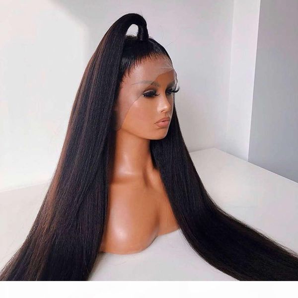 

28 30 36 inch 13x4 lace front wigs brazilian straight glueless frontal pre plucked virgin human hair for black women, Black;brown