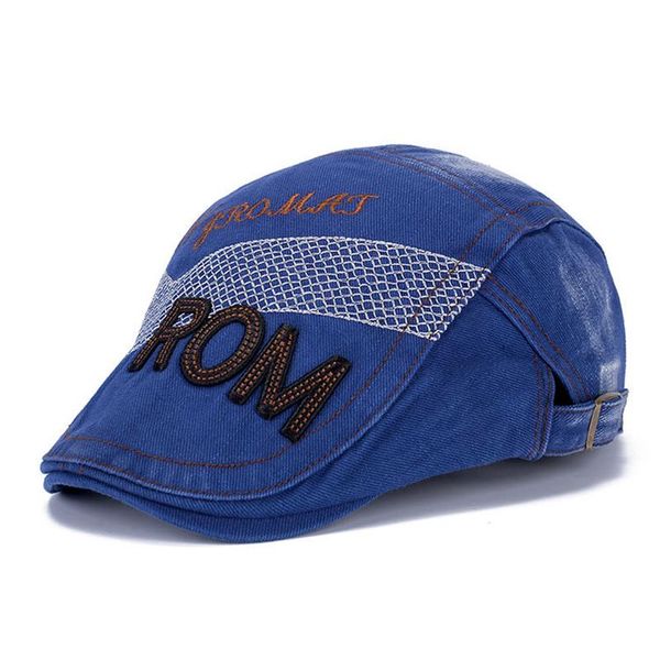 

summer embroidery berets hat men cotton visor caps vintage flat casual beret for men's adjustable, Blue;gray