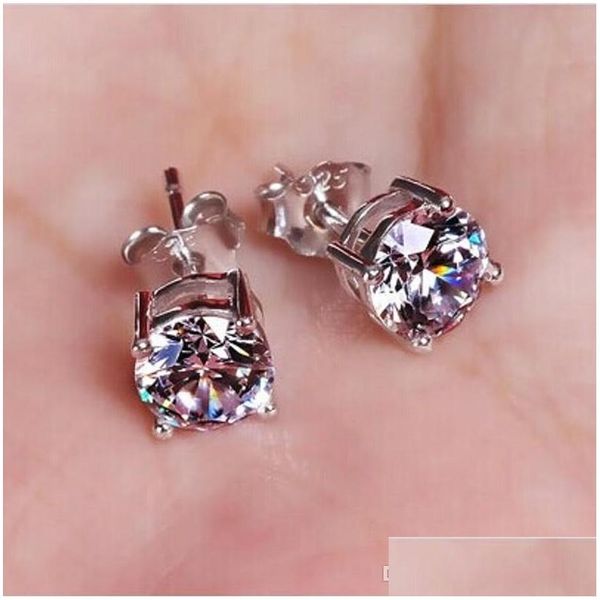 

wholesale fashion crown s925 sterling silver color diamond earrings women brincos de prata men cz crystal jewerly double stud earring vlxgn, Golden;silver