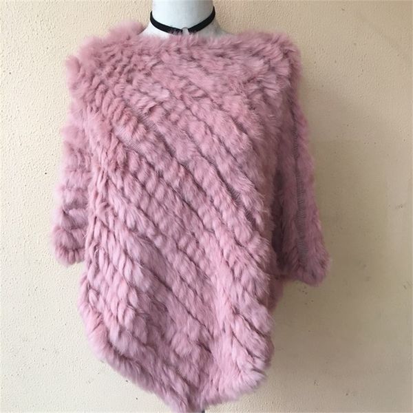 

autumn natural knitted female fashion authentic rabbit shawl genuine fur woman poncho scarf si y201007, Blue;gray