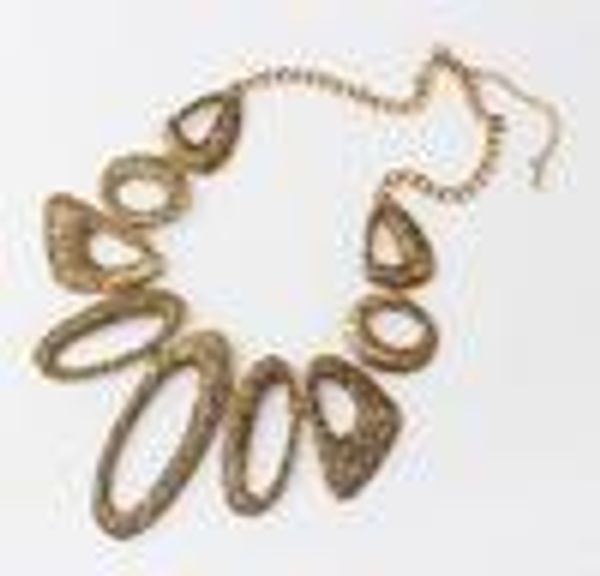 

choker bib necklace retro hoop circle gold metal art link statement hammered new punk rock style for cool girls, Golden;silver