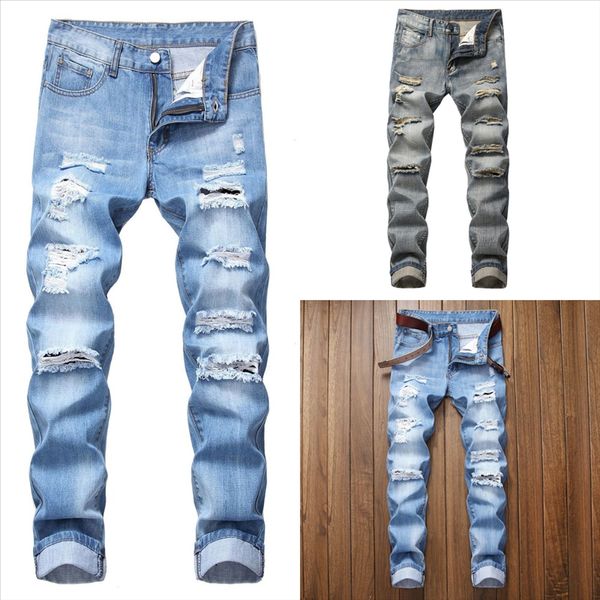 

cfzno high distressed mens jeans quality motorcycle biker hip hop jeans short man jeans slim ripped hole stripe famous brand, Black