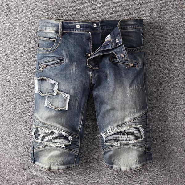 

2020 men fashion jeans summer new hip hop denim ripped hole jeans men designer jeans mens designer shorts, Blue