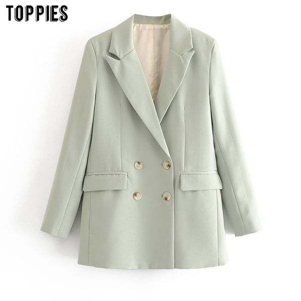 Toppies Verão Verde Fino Blazer Escritório Senhoras Terno Jaqueta Formal Blazzer Duplo Casaco de Breasted 201201