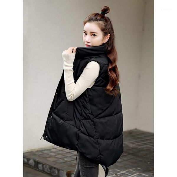 

stand collar women winter vests 2021 new long vest cotton padded jacket sleeveless female winter waistcoat vest1, Black;white