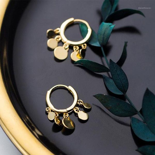 

hoop & huggie 925 sterling silver earring for women ear jewelry small wafer round tassel female gold color hoops earing korean1, Golden;silver