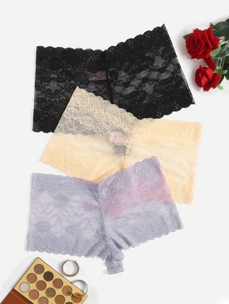 

3pack plus floral lace panty m7aa#, Black;white