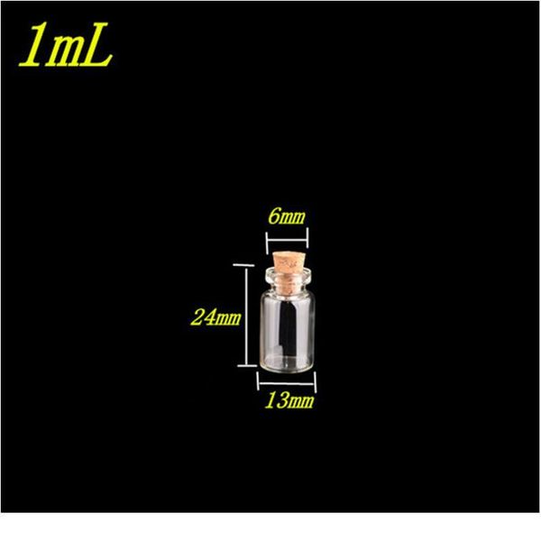 

wholesale 1ml mini glass bottles vials with cork empty tiny transparent glass bottle jars 13*24*6mm 100pcs/lot jllzsl