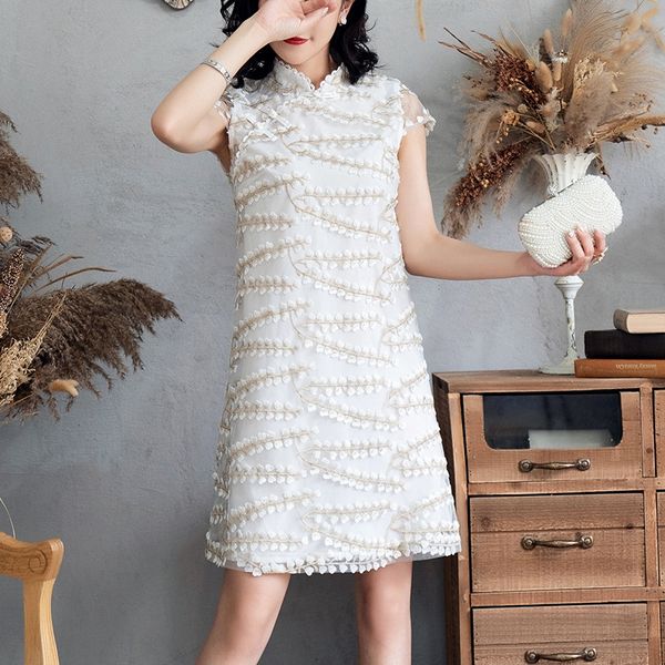 

весной и летом cheongsam женщин новых сеток вышивки темперамент cheongsam платья ежедневно улучшаются короткие рукава линии платья 19223 lpo, Black;gray