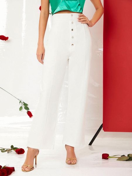 

button fly seam front pants 858w#, Black;white