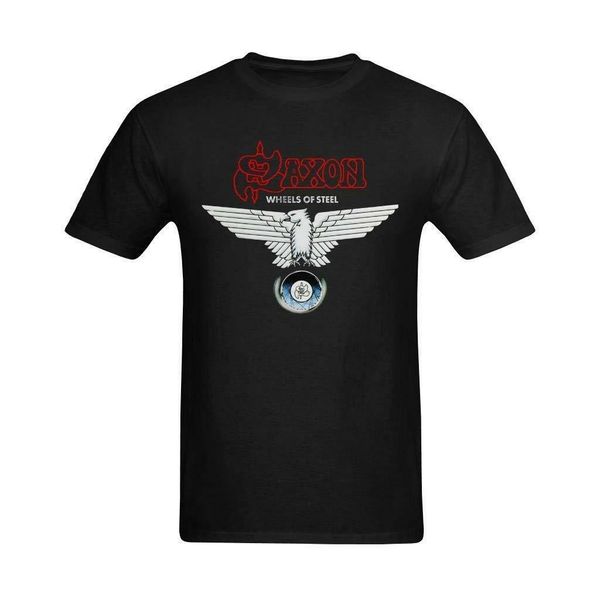 

men's saxon wheels of steel art design t-shirt black sport hooded sweatshirt hoodie