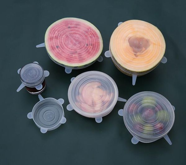 

6pcs silicone stretch lids reusable airtight food storage covers durable to keep food fresh safe in dishwasher 2020