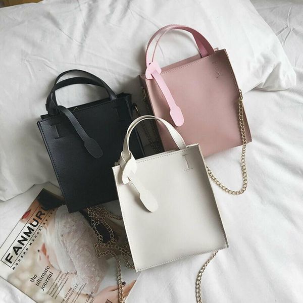 

shoulder bags women square bucket handbag solid chains pu leather bag tote casual female messenger