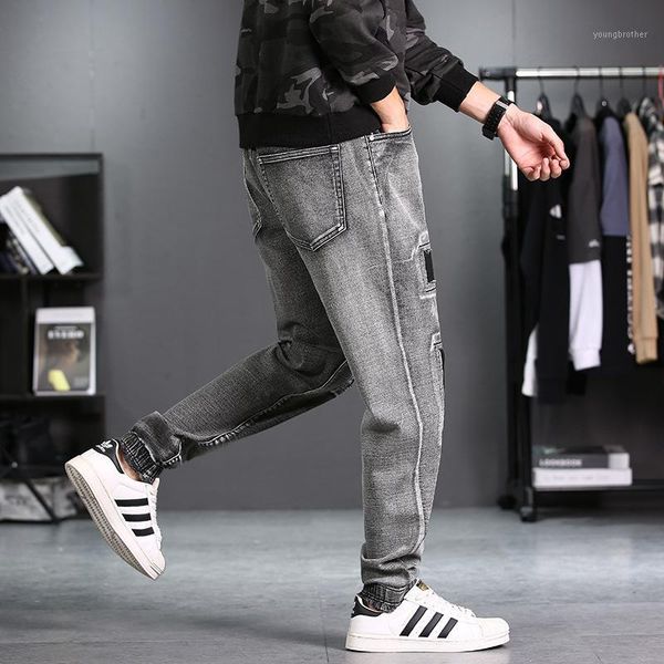 

men's jeans autumn men's slim-fit elastic beam pants loose trendy ripped jeans1, Blue