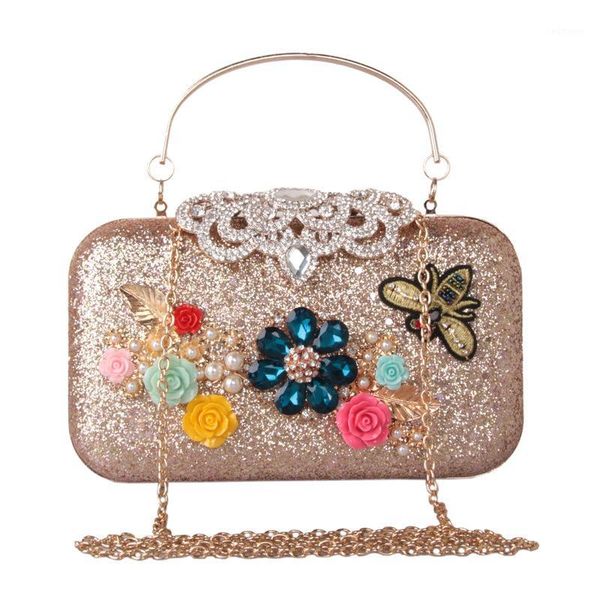 

luxury crystal flower handbags rhinestone women bags designer 2020 pearl long chain butterfly party purse small shoulder bags1