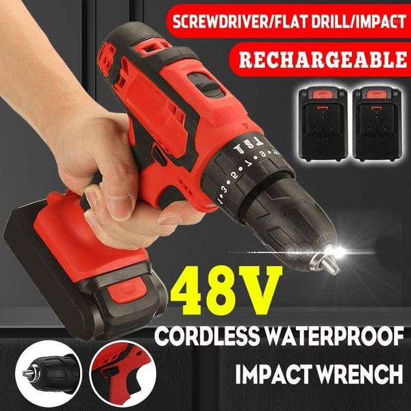 

48v 25+3 torque dual speed cordless drill electric screwdriver impact drill mini wireless power driver with 2pcs li-ion battery1