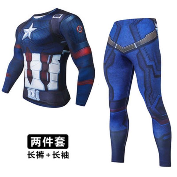 

spider man pro fitness suit superman men's running training elastic quick drying long sleeve tights 2-piece set, Gray