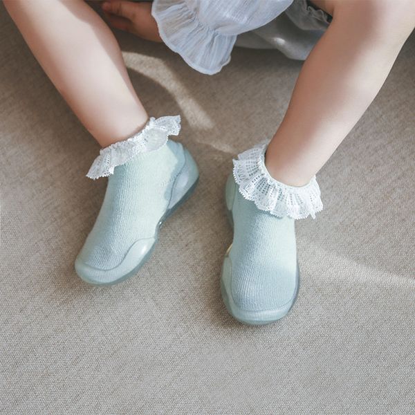 Bebé menina laço meias antiderrapante peúgas bebê borracha pedras sapatos criança menina sapatos meninas recém-nascidos sapatos lj201104