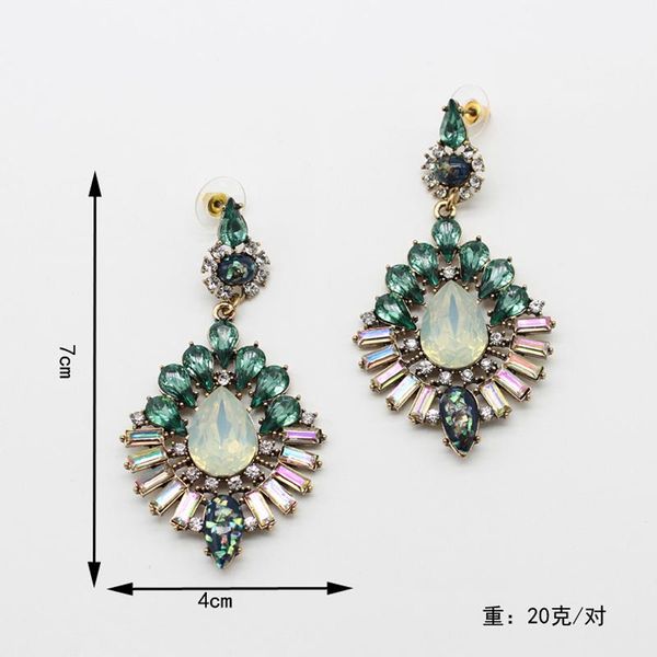 

dangle & chandelier gold metal oval opal stones geometric rhinestone drop earrings women fashion summer beach party wedding bridal jewel acc, Silver