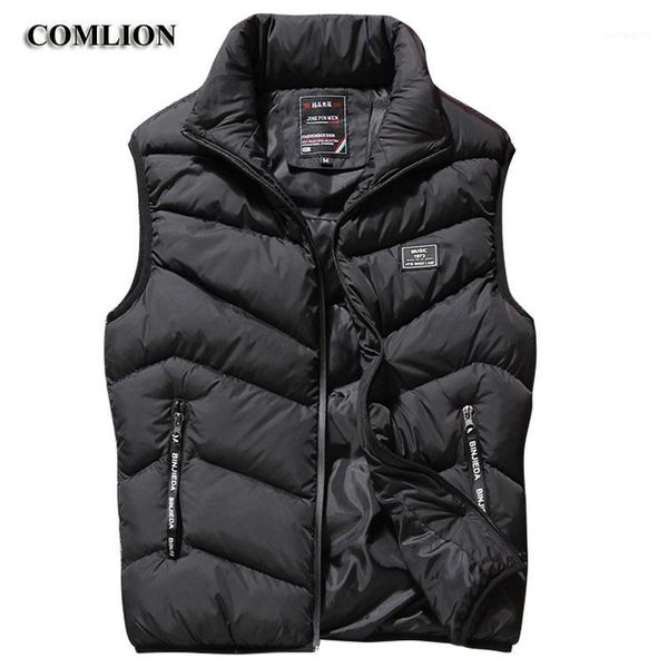 

sleeveless jacket men autumn winter new fashion vest casual coats male cotton-padded men's vest male thicken waistcoat 4xl c1721, Black;white