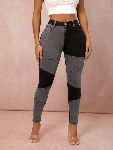 

sxy zipper fly patchwork skinny jeans x4mh#, Blue
