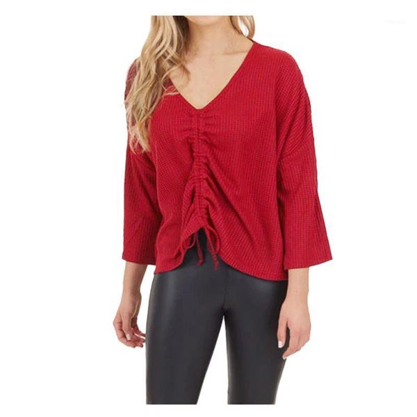 

women's solid v-neck long sleeve drawstring sweatshirt blouse women's solid color v-neck long-sleeved drawstring sweatshirt1, White