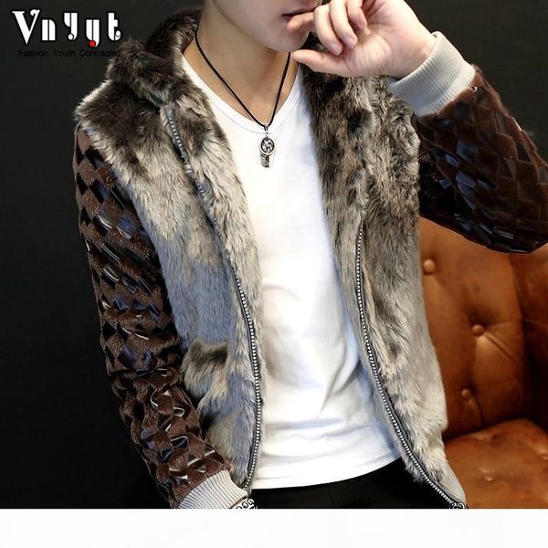 

2019 men's short leather jacket fur jacket non-mainstream fur coat, Black