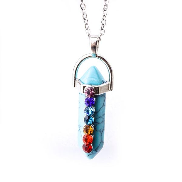 

hexagonal prism natural stone necklace reiki healing balancing 7 chakra necklace, Silver