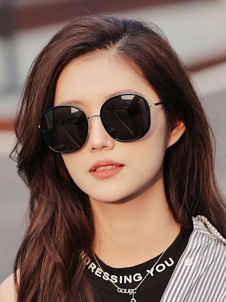 

sunglasses ins super gm women's big face thin polarized round face 2020 new fashion sunglasses uv protection, White;black