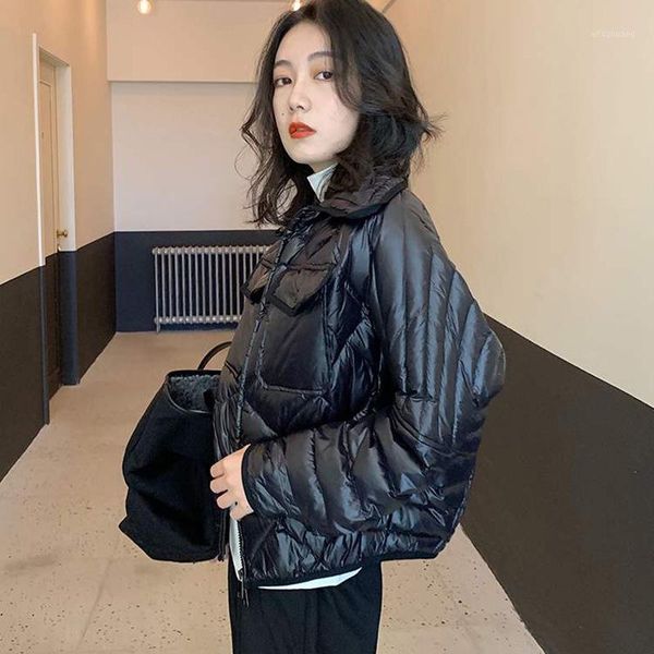 

ultra light white down jacket women autumn and winter fashion loose thin short coat female outwear light down coat ns15761, Black