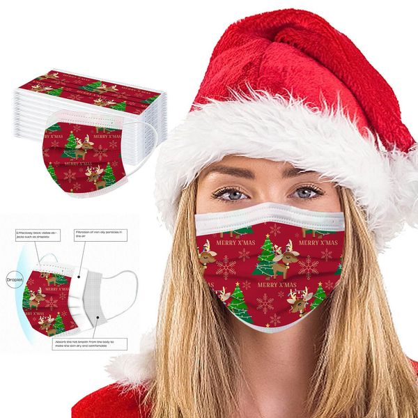

50 / 100pc masque быстрая поставка mscara оголовье одноразовая unisex printed рождество мягкие маски для взрослых 3-слойные маски wmtymx xhl