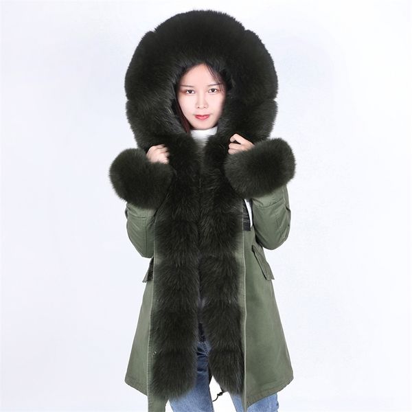 

natural real fox fur coat long parka winter coat fur cotton winter women down jacket female long coat 201019, Black