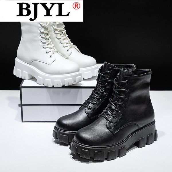 

повседневные кожаные сапоги зима новой моды женщин warm платформа шнуровка ботинки женщины 2020 осень плюс размер голеностопного botas mujer, Black