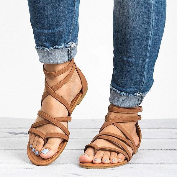 

women sandals rome style summer shoes woman gladiator sandals with zip flip flop female flat lady beach sandalias mujer #uw8l, Black