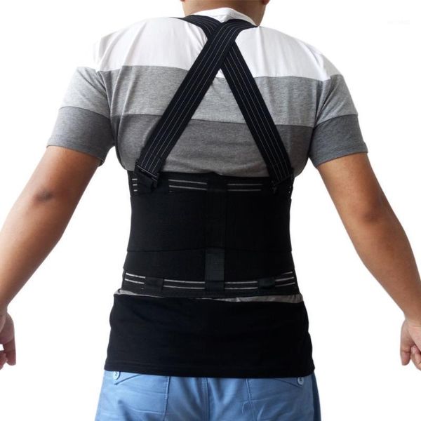 

waist support suspender belt safety adjustable posture back corrector lumbar brace shoulder band corset relief lower pain1, Black;gray