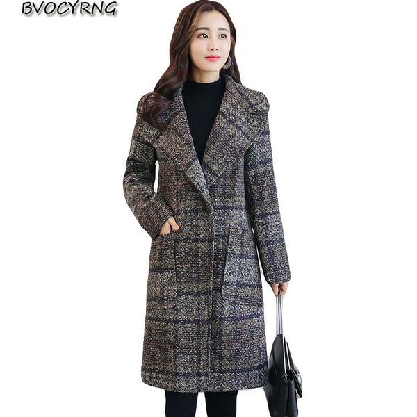 

women's wool & blends fashion plaid coat female long section 2021 winter thick woolen jacket elegant parka leisure outerwear, Black