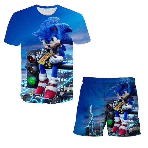 

kids set clothes cartoon t shirts girl 2020 sonic t-shirt children's clothing boys tshirt+short pant 2pcs teen girls tee 1006, Blue