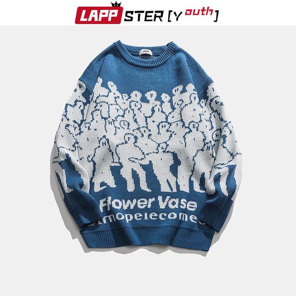 

men's sweaters lappster-youth men people print christmas sweater 2021 pullover harajuku oversize korean winter designer hip hop clothes, White;black