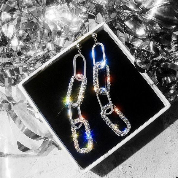 

2021 new fashion long geometric drop earrings for women silver color chain dangle earrings statement jewelry gifts