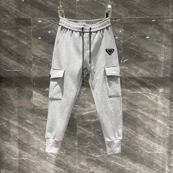 

20ss pants men europe fashion trend trousers for men classic lattice webbing couple terry fabric with lattice stitching pants, Black