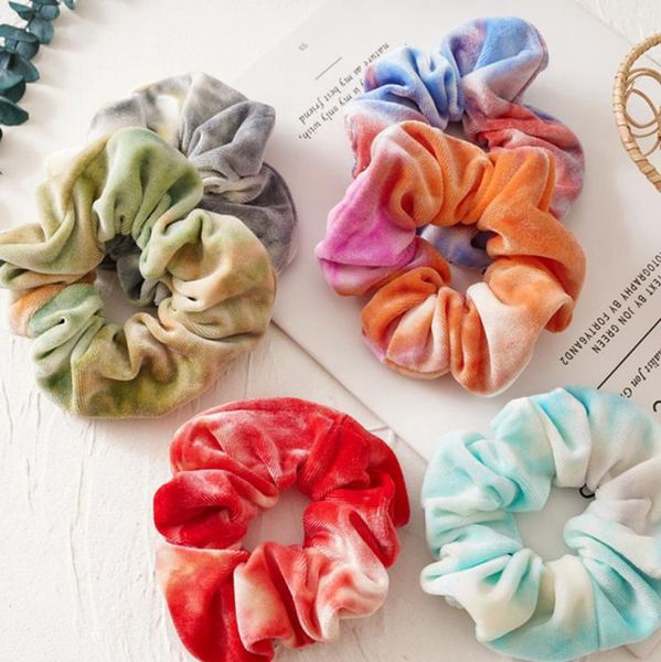 

velvet hairband tie dye hair bands elastic women headband girls ponytail holder winter scrunchies hair accessories 6 colors wholesale dw6080, Slivery;white