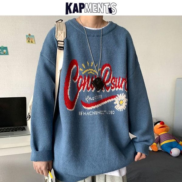 

men's sweaters kapments winter clothes men printed graphic sweater 2021 harajuku mens streetwear fashion pullovers male knitted, White;black
