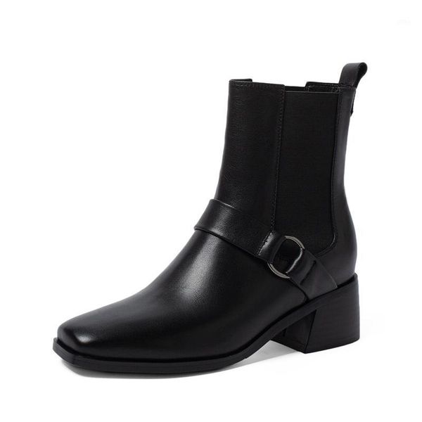 

boots genuine leather women ankle motorcycle vintage retro med high heels winter shoes woman1, Black