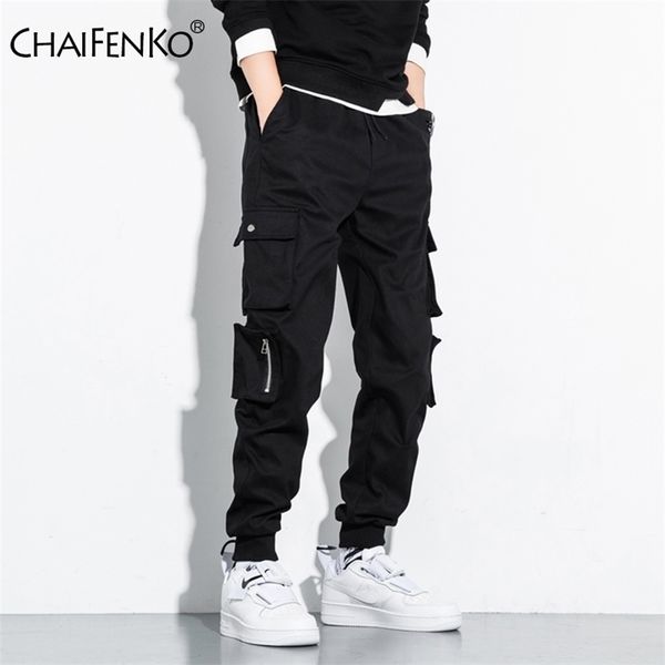 

chaifenko hip hop cargo pants fashion harajuku harem streetwear casual joggers multi-pocket tie feet men pant m-8xl 201221, Black