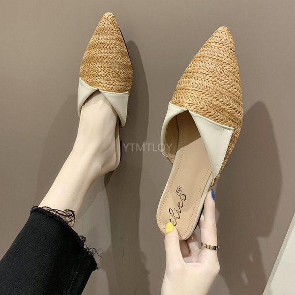 

slippers women 2021 spring autumn fashion wild outer flat pointed sandals outside zapatillas mujer casa sapatos mulher, Black