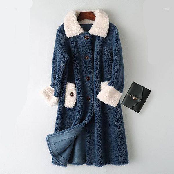 

2021 new winter faux fur teddy coat women turn-down collar jacket female clothes ladies casual outerwear long thick warm y3181, Black