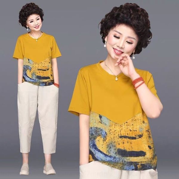 

ukjyi mom summer clothing western style coatmiddle-aged suit new 2020 middle-aged and elderly women fashion two-piece suit age-reducing b, Gray