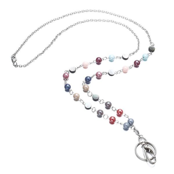 

pendant necklaces fashion lanyard necklace beads badge holder for keys women id, Silver