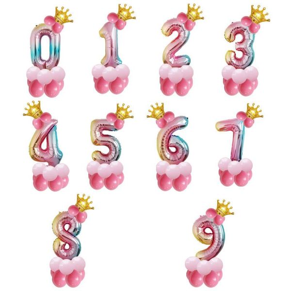 

17pcs color blue pink number balloon happy birthday balloon birthday party decoration kids boy girl party ballon number supplies bbynbo