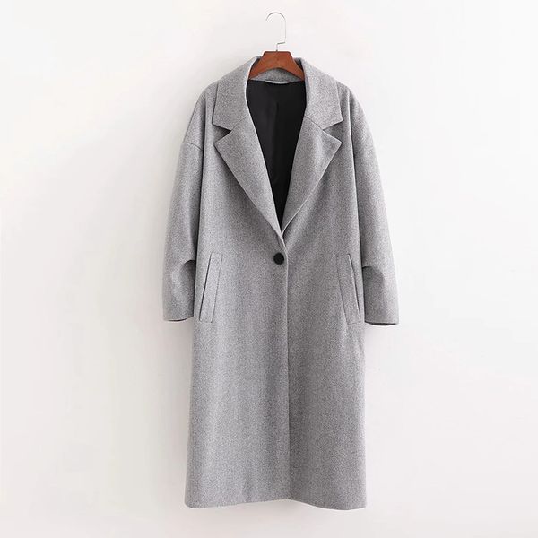

2021 new women new elegant solid color a buckle lapel overcoat female suitable for work lined long coat 5efj, Black